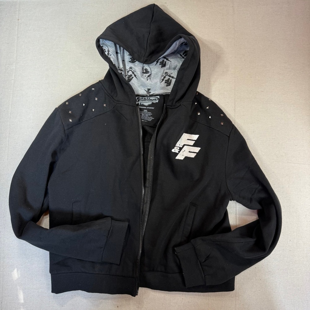 Fast & Furious Supercharged Universal Studios Studded Zip Hoodie Black 2XL
